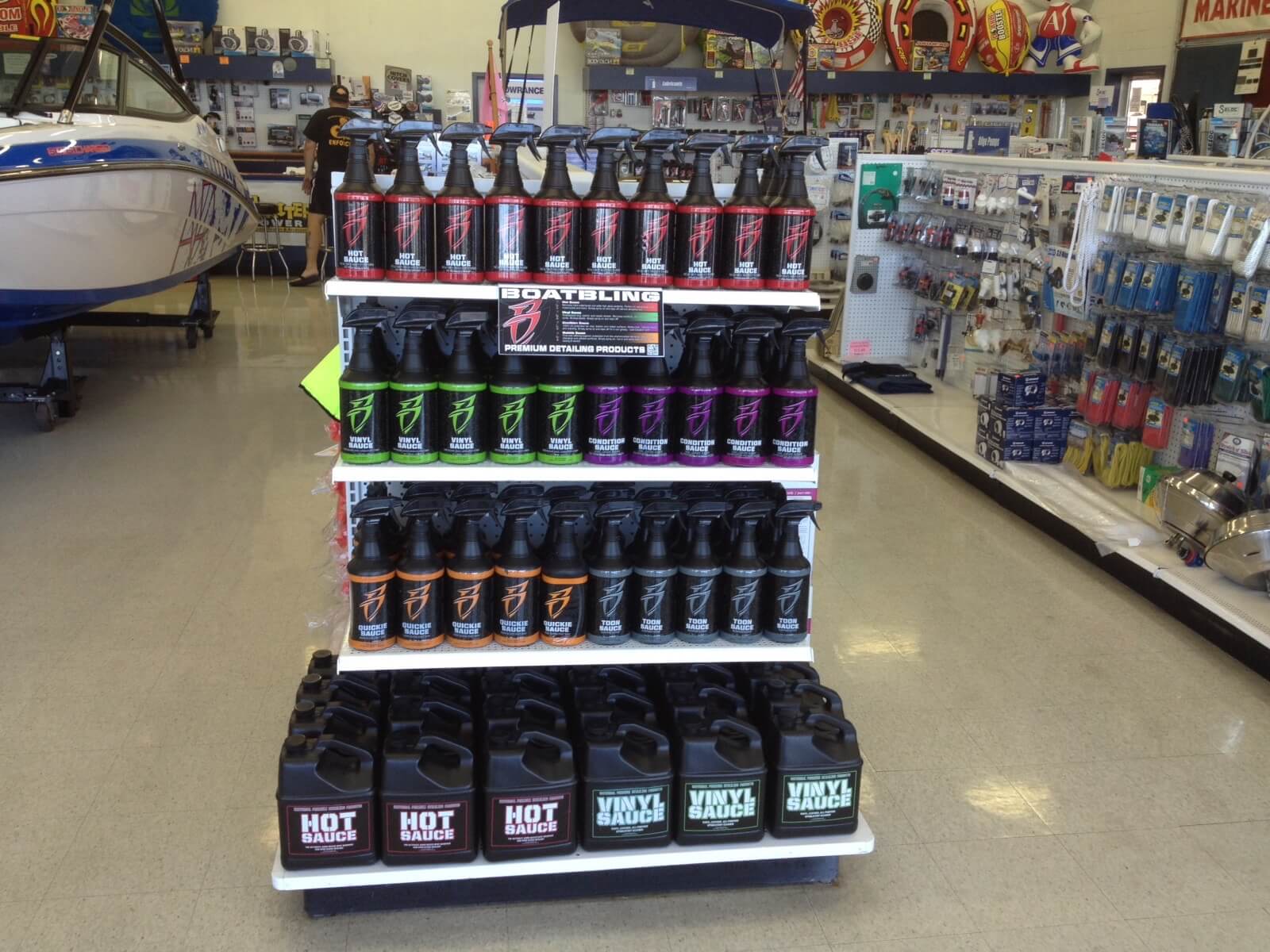 Bling Sauce Products end cap in store