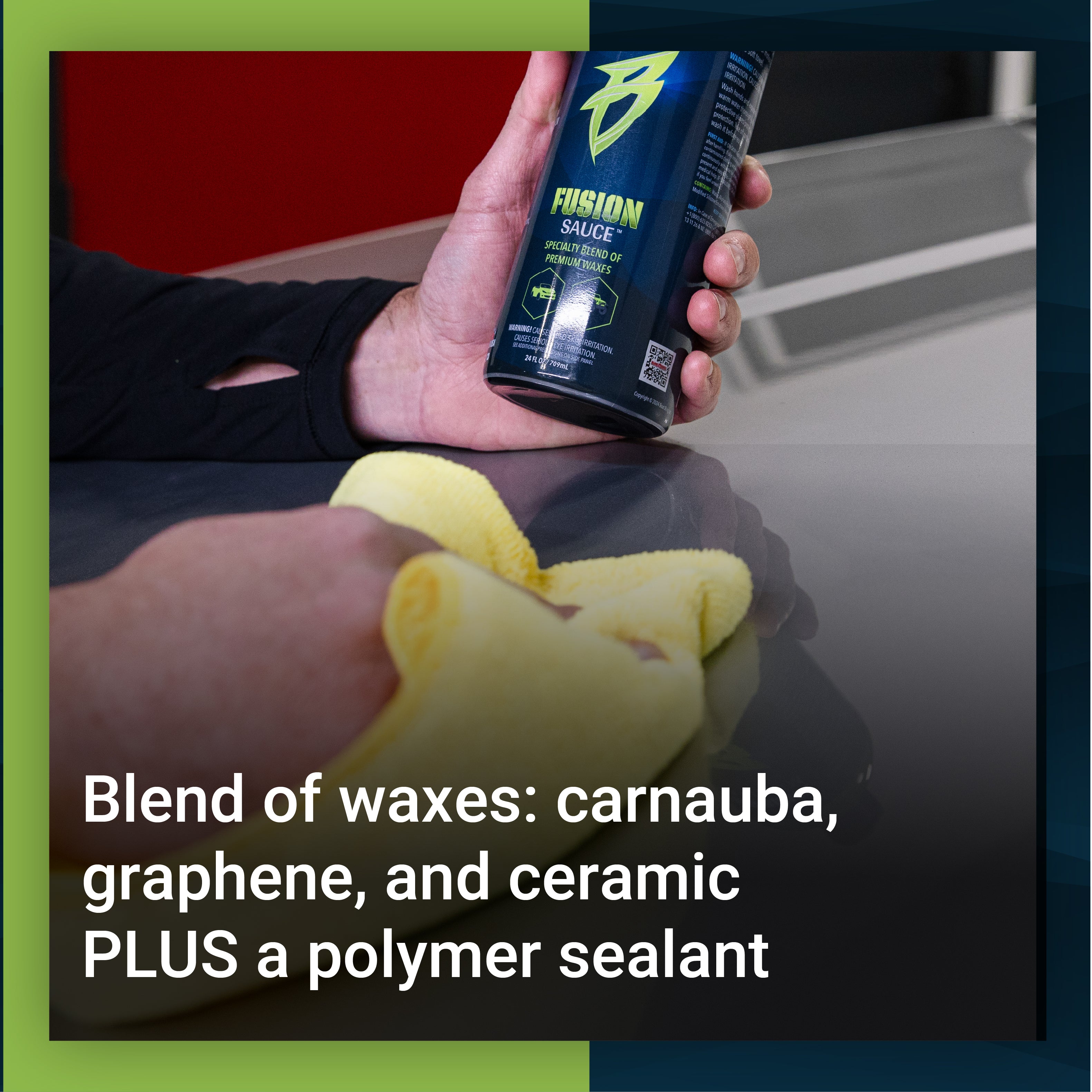 Premium Fusion Sauce combines carnauba, graphene, and ceramic waxes with a polymer sealant for superior vehicle protection.