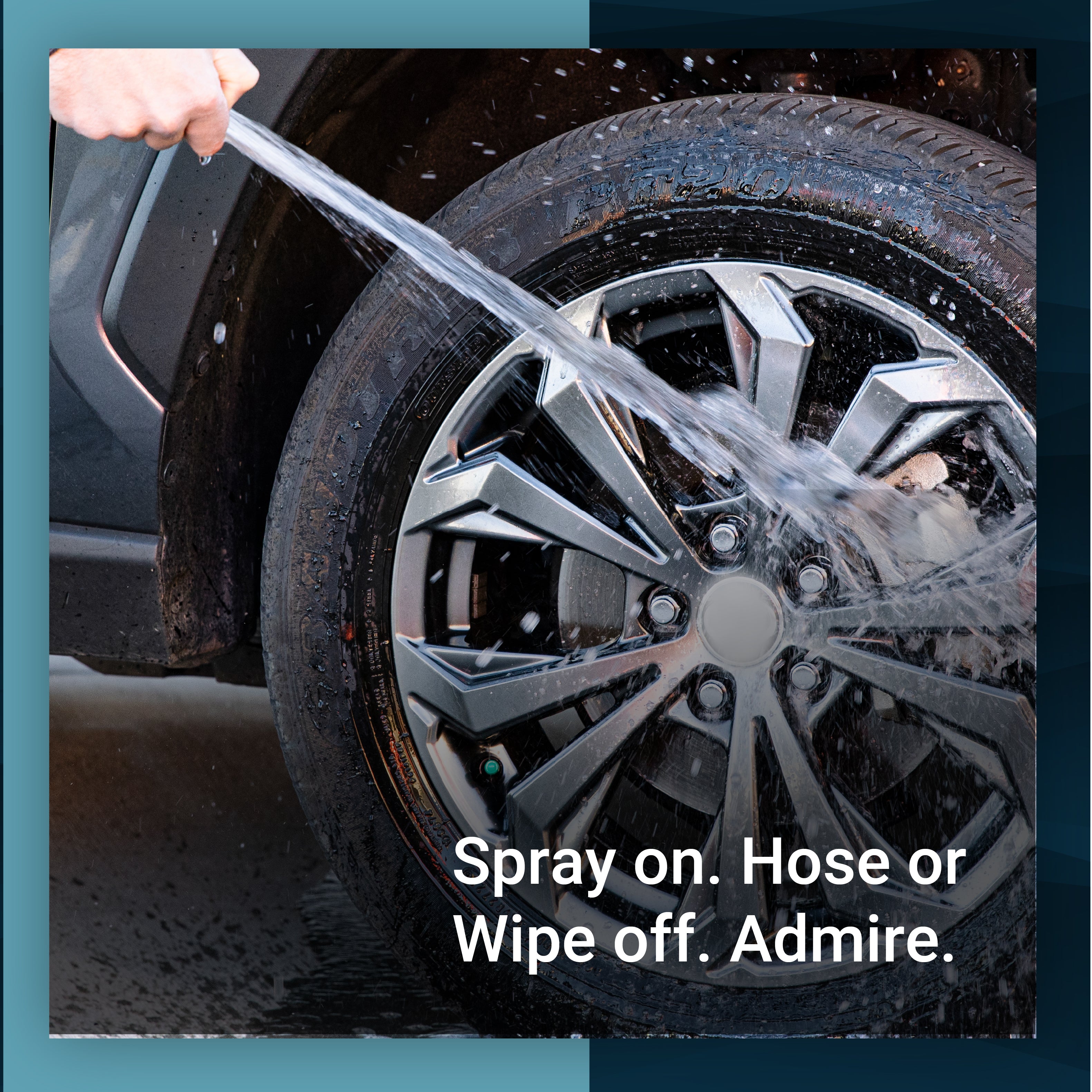 Premium Wheel Sauce being sprayed onto a shiny wheel, showcasing effortless cleaning and detailing for vehicles.