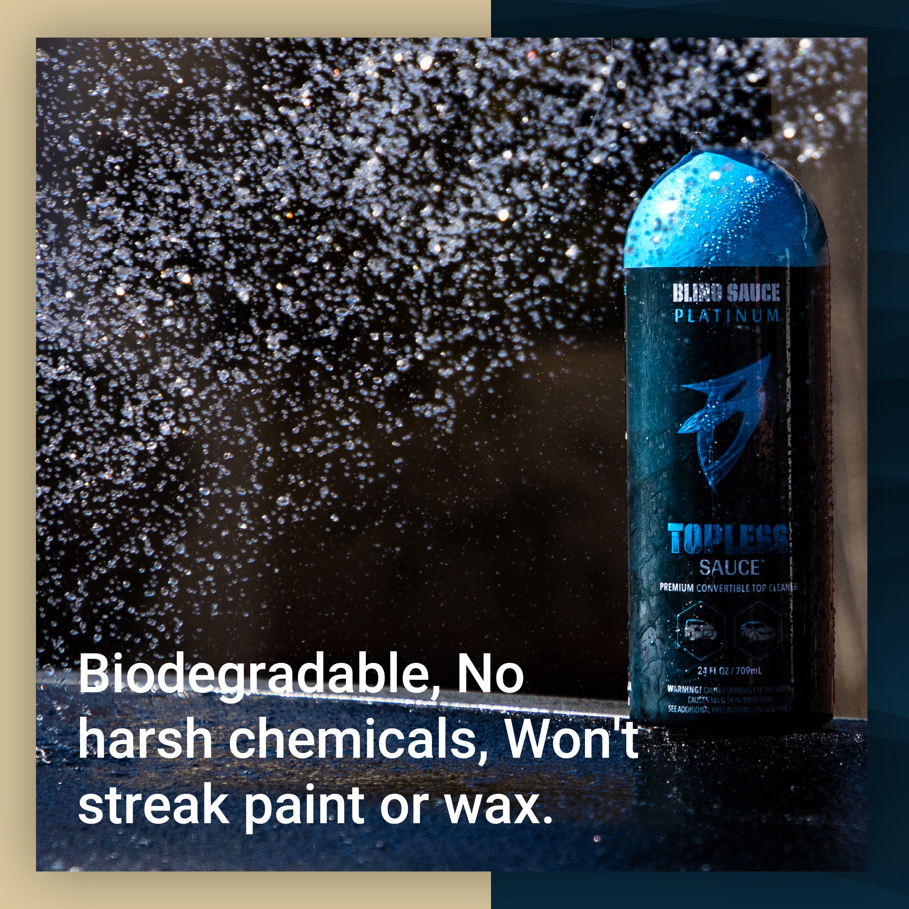 Premium biodegradable vehicle cleaner, free of harsh chemicals, designed to prevent streaks on paint and wax.