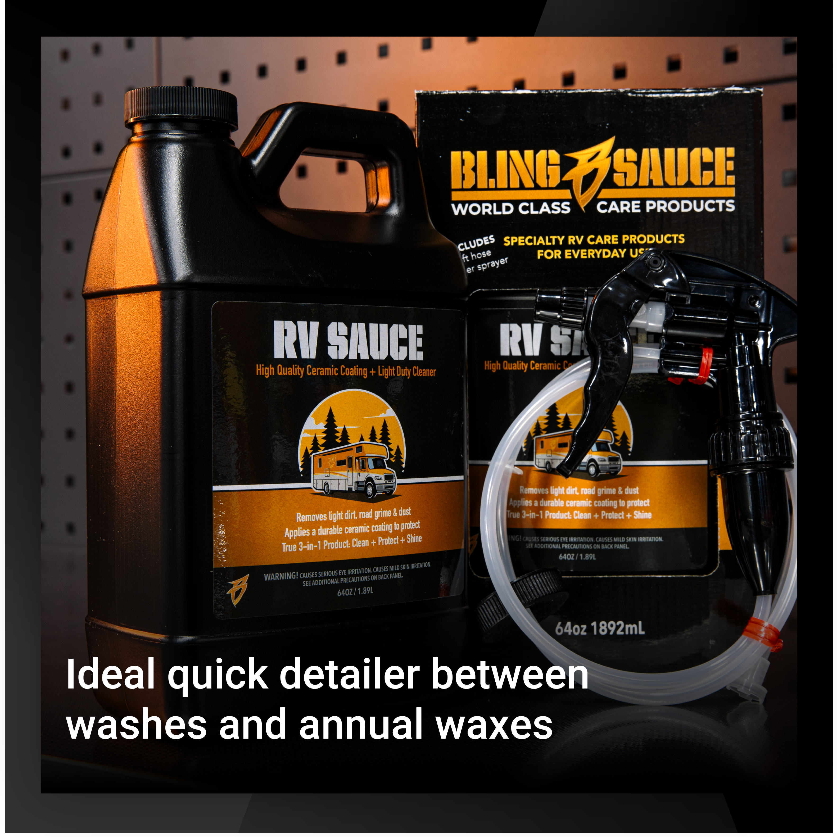 Premium RV Sauce for quick detailing, featuring high-quality ceramic coating and light-duty cleaner for RV maintenance.
