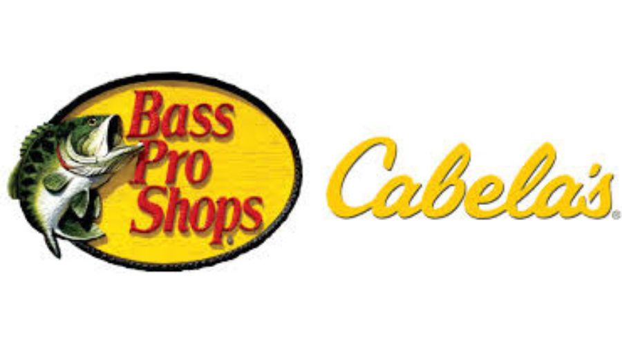 Logo featuring the Bass Pro Shops yellow oval with a fish illustration, alongside "Cabela's" in yellow script.