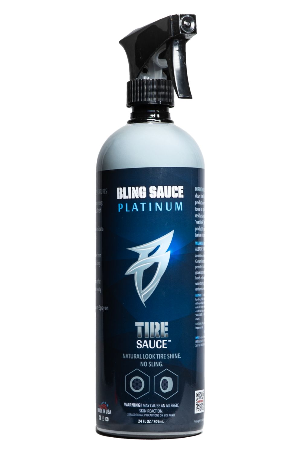 Bling Sauce Tire Sauce Platinum spray bottle for achieving a natural tire shine without sling. 24 fluid ounces.