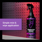 Premium leather conditioner in a spray bottle, designed for easy mist and wipe application for vehicle interiors.