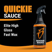 Quickie Sauce bottle featuring elite high gloss fast wax for quick vehicle detailing, proudly made in the USA.