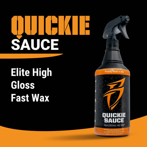 Quickie Sauce bottle featuring elite high gloss fast wax for quick vehicle detailing, proudly made in the USA.