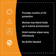 Quickie Sauce product features highlighting UV protection, marine durability, easy application, and no buffer requirement.