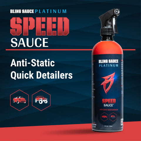 Bling Sauce Speed Sauce anti-static quick detailer spray bottle designed for fast and effective vehicle cleaning.