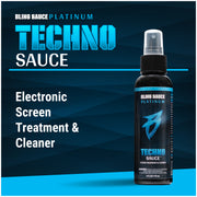 Techno Sauce electronic screen treatment and cleaner in a spray bottle, designed for optimal screen maintenance and clarity.