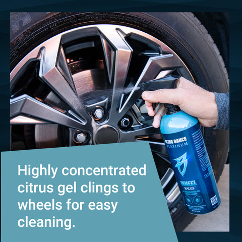 Highly concentrated citrus gel cleaner clings to wheels for effective and easy cleaning of dirt and grime.