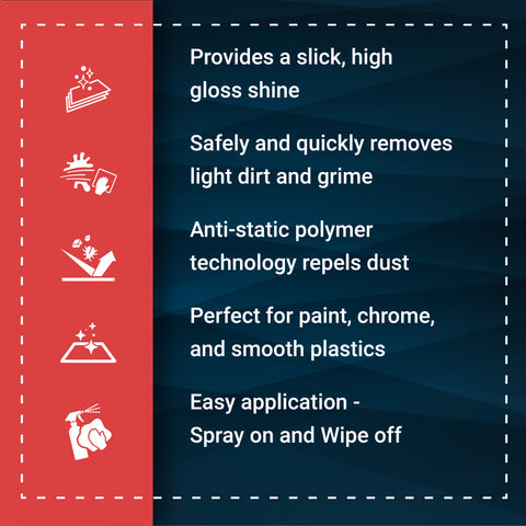 Speed Sauce offers a high gloss shine, removes dirt and grime, and repels dust with easy spray-on application.
