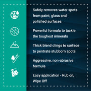 Spots Sauce effectively removes water spots from paint, glass, and polished surfaces with a powerful, non-abrasive formula.