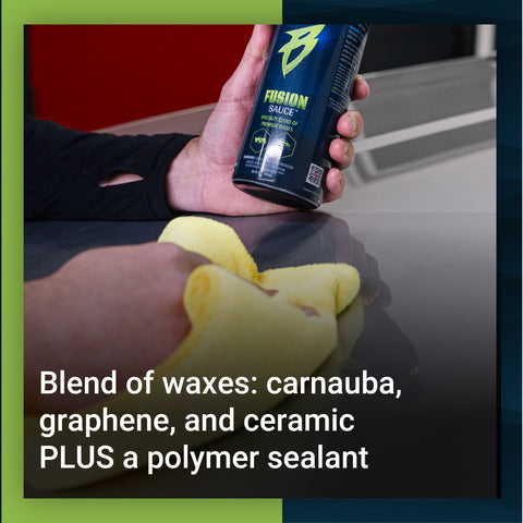Premium Fusion Sauce combines carnauba, graphene, and ceramic waxes with a polymer sealant for superior vehicle protection.