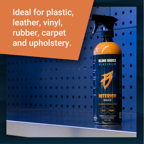 Premium interior cleaner for plastic, leather, rubber, vinyl, carpet, and upholstery. Delivers professional results.