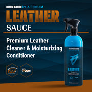 Premium leather cleaner and moisturizing conditioner in a spray bottle for effective leather care and maintenance.