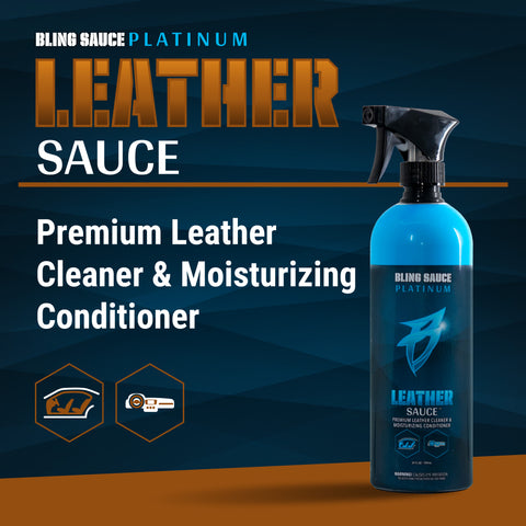 Premium leather cleaner and moisturizing conditioner in a spray bottle for effective leather care and maintenance.