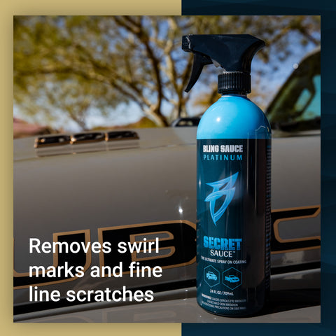 Premium vehicle detailing spray that removes swirl marks and fine line scratches for a flawless finish.