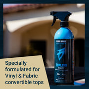 Topless Sauce bottle designed for cleaning vinyl and fabric convertible tops, showcasing a sleek spray nozzle.