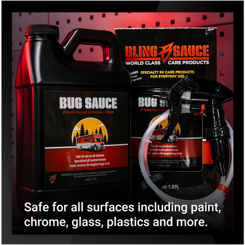 Premium Bug Sauce for safe removal of bugs and tar from all surfaces, including paint, chrome, glass, and plastics.