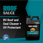 Roof Sauce bottle for RV roof and seal cleaning with UV protection, highlighting premium vehicle care.