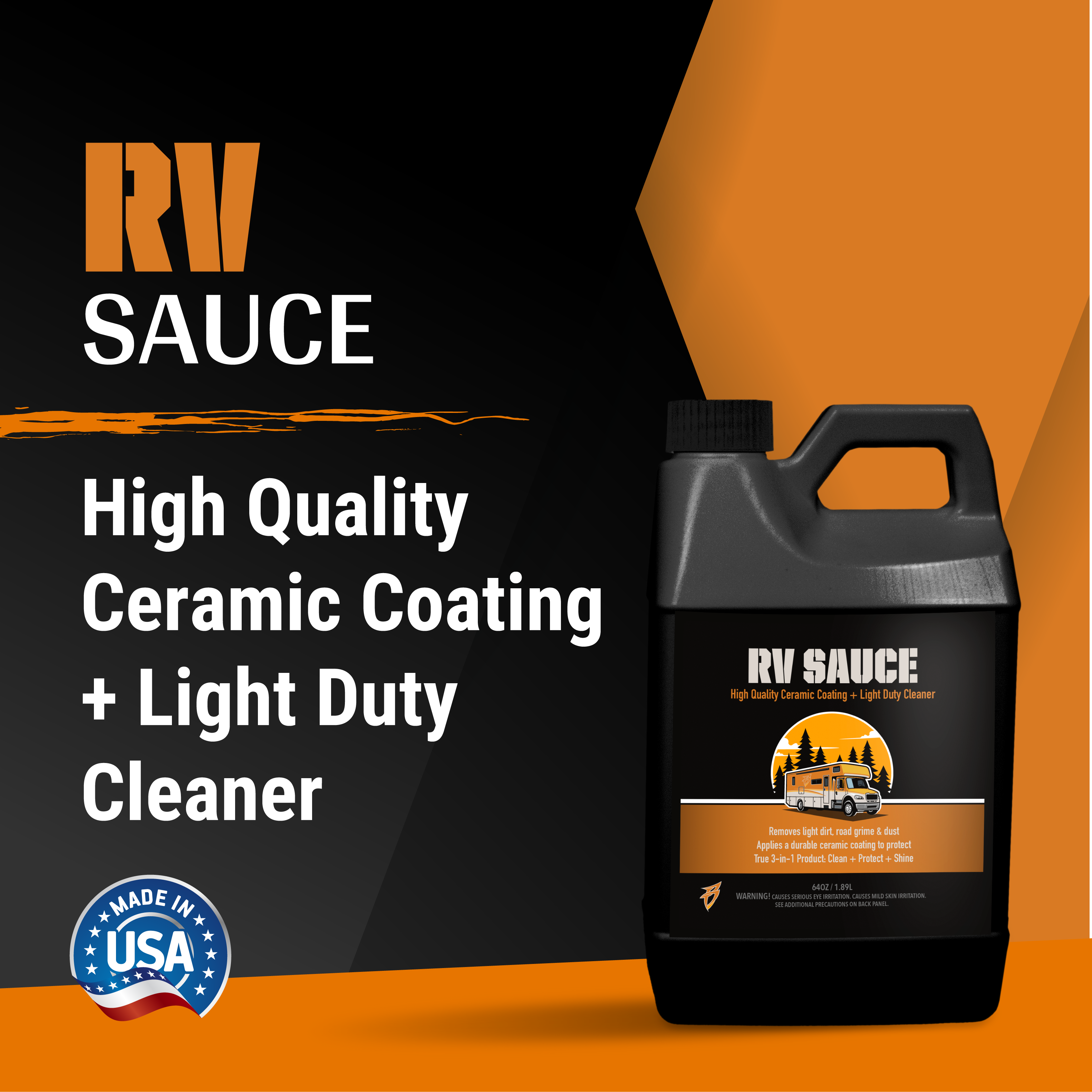 RV Sauce bottle featuring high-quality ceramic coating and light-duty cleaner for superior vehicle protection.