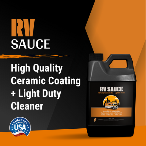 RV Sauce bottle featuring high-quality ceramic coating and light-duty cleaner for superior vehicle protection.