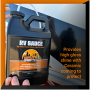 RV Sauce bottle showcasing high gloss shine and ceramic coating for effective cleaning and protection of RVs.