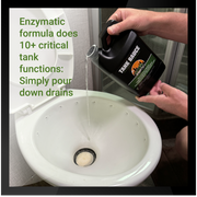 Tank Sauce enzymatic formula for effective tank maintenance; simply pour down drains for optimal performance.