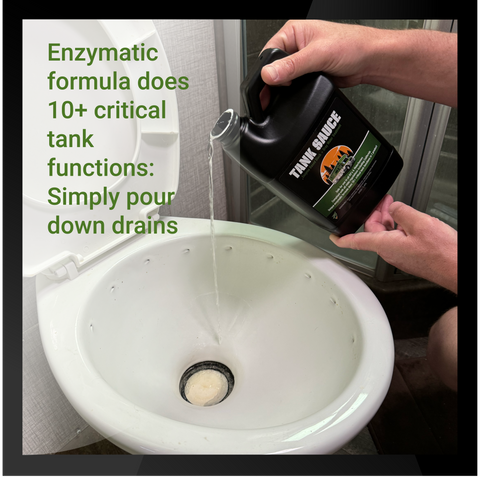 Tank Sauce enzymatic formula for effective tank maintenance; simply pour down drains for optimal performance.