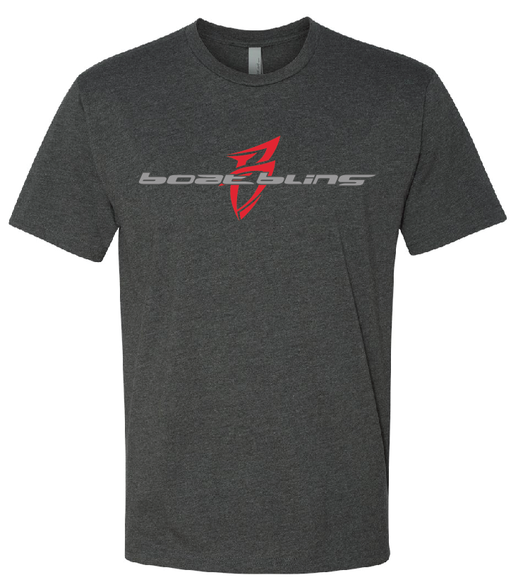 Gray T-shirt featuring a bold red and silver logo design that reads "Boba Lines" across the front.